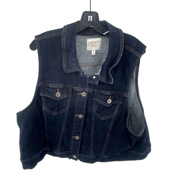 Torrid Womens Denim Vest Jean Button Cotton Cropped Pocket Stretch Blue Size 4 4 - Picture 8 of 8